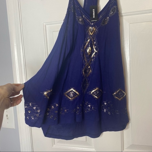 NWOT EXPRESS Tank Top Blue Grey Sequins Spaghetti Straps Sparkly Sleeveless - Picture 2 of 7
